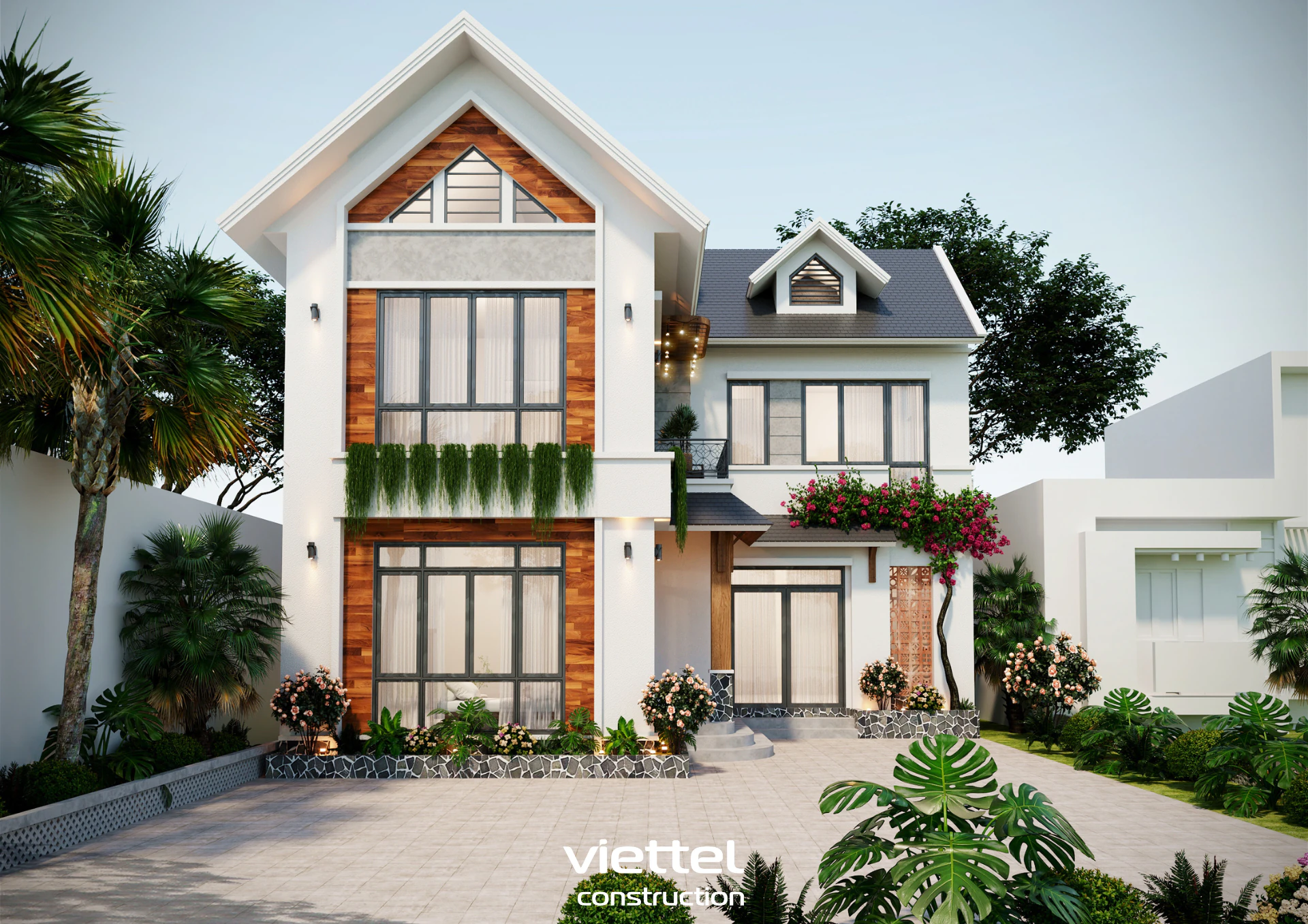 Mẫu nhà phố hiện đại mái Thái 2 tầng - NPHDAMT02042