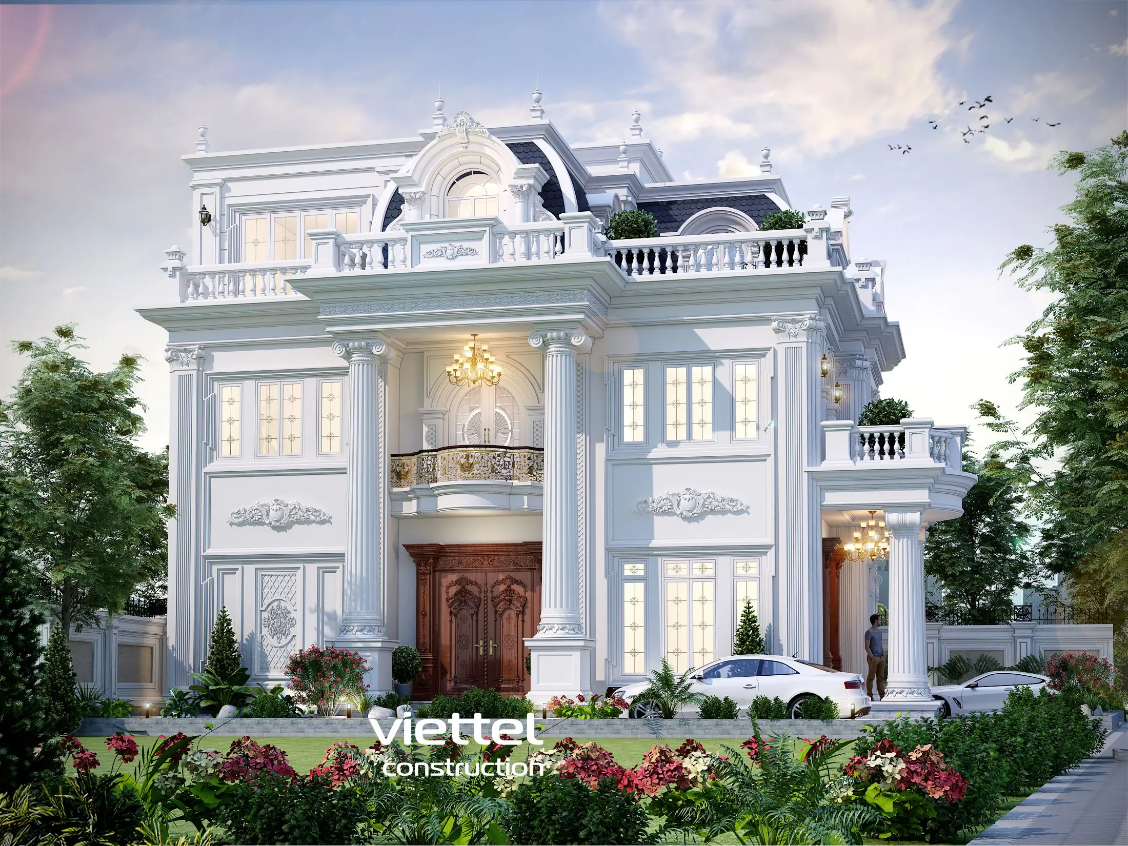 Mẫu biệt thự tân cổ điển mái Pháp 3 tầng - BTTCDMP03041